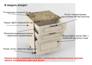 Шкаф нижний 3 ящика Рен 60см фото 2
