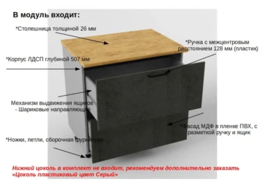 Шкаф нижний 2 ящика Тирин 80см фото 2